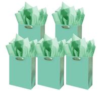 Gcardist Lot de 5 sacs cadeaux en carton vert haricot avec papier mouchoir pour mariage, anniversaire, fête, 20 x 11 x 24 cm (8 x 4,3 x 10 pouces, 5 sacs + 15 pièces de papier mouchoir)