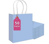 Gcardist Lot de 50 grands sacs cadeaux en papier bleu clair avec anses - 33 x 25 x 10,6 cm - Petits sacs cadeaux de fête pour de nombreuses utilisations