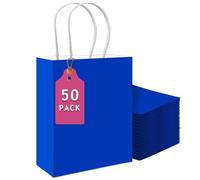 Gcardist Lot de 50 grands sacs cadeaux en papier bleu diamant avec anses - 33 x 30 x 10,6 cm - Petits sacs cadeaux de fête pour de nombreuses utilisations