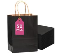 Gcardist Lot de 50 grands sacs cadeaux en papier noir avec anses - 33 x 25 x 10 cm - Petits sacs cadeaux de fête pour de nombreuses utilisations