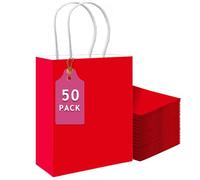 Gcardist Lot de 50 grands sacs cadeaux rouges en papier avec poignées - 13" × 10,3" × 4,6" sacs cadeaux de fête pour de multiples utilisations