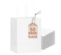 Gcardist Lot de 50 sacs cadeaux en papier blanc pour petits œufs avec anses - 20,3 x 15 x 15 cm - Petits sacs cadeaux de fête pour de nombreuses utilisations