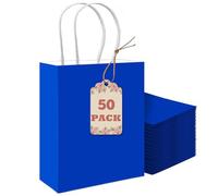 Gcardist Lot de 50 sacs cadeaux en papier bleu diamant avec anses - 20,3 x 15 x 8,3 cm - Petits sacs cadeaux de fête pour de nombreuses utilisations