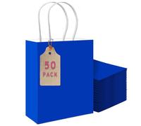 Gcardist Lot de 50 sacs cadeaux en papier bleu diamant avec anses - 25,4 x 20,3 x 10,3 cm - Petits sacs cadeaux de fête pour de nombreuses utilisations