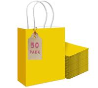 Gcardist Lot de 50 sacs cadeaux en papier jaune vif avec anses - 25,4 x 20,3 x 10,3 cm - Petits sacs cadeaux de fête pour de nombreuses utilisations