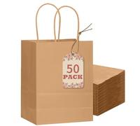 Gcardist Lot de 50 sacs cadeaux en papier marron avec anses - 20,3 x 15 x 8,3 cm - Petits sacs cadeaux de fête pour de nombreuses utilisations
