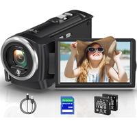 Gcasio Caméra vidéo 2,7 K QHD 50 MP YouTube Vlogging Webcam Webcam Zoom numérique 16x avec carte SD 32 G Rotation à 270 degrés Caméscopes et 2 batteries d'enregistrement pendant la charge