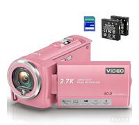 Gcasio Caméra vidéo 2,7 K QHD 56 MP YouTube Vlogging Webcam Webcam Zoom numérique 16x avec carte SD 32 G Rotation à 270 degrés Caméscopes et 2 batteries d'enregistrement pendant la charge