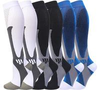Gcbiger Lot de 3 paires de chaussettes de compression médicales pour homme Circulation 20-30 mmHg Chaussettes de compression médicales pour femme Allaitement, noir, bleu et blanc, XXXL