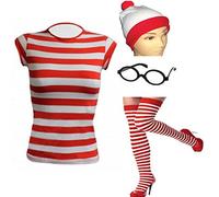 GCC Mode Store femmes Rouge à rayures T-shirt Blanc Ensemble de costume de personnage de où est Charlie ?
