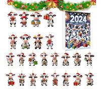 Gcerfby Calendrier de l Avent en Ornements | 24 Jours Pendentif Vache Compte à Rebours de Noël | Bibeloques en Acrylique 2D pour Enseignants | Membres Communauté Familiale Adolescents Événements