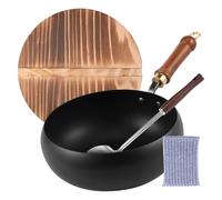 Gcerfby Uncoated Cast Iron W Ok, Heat-Resistant Design, 24cm, Cast Iron Cooking Pot, Frying Pan With Spatula, Compatible, For Nduction And Electric Stoves