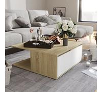 GCHDHAPB Accueil Tables d'appoint, tables basses, table basse blanche et chêne sonoma 80 x 80 x 31 cm en bois d'ingénierie