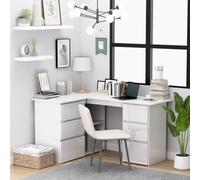 GCHDHAPB Bureau d'angle en bois laqué blanc brillant 145 x 100 x 76 cm