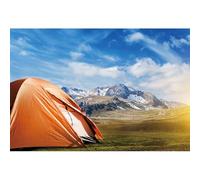 GCIREC 12x10ft Aventure en Plein air Fond Camp de Prairie Tentes Scout Montagnes Paysage Fond de fête de Famille Bannière de Noël Studio Photo Enfants Props de Photographie