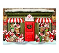 GCIREC 5x3ft Boutiques de Jouets de Noël Vert Rouge Fond Cane de Bonbons Fond de fête de Famille Bannière de Noël Studio Photo Enfants Props de Photographie