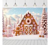 GCIREC 5x3ft Décor de Noël Maisons en Pain d'épices Roses Bonbons Dessins animés Hiver Glace Gelé Fond de fête de Famille Bannière de Noël Studio Photo Enfants Props de Photographie