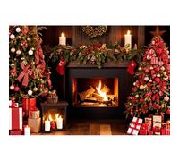 GCIREC 5x4ft Fond Rouge pour Sapin de Noël Cheminée d'hiver Cadeaux de Noël Décorations Fond de fête de Famille Bannière de Studio Photo Enfants Props de Photographie