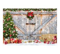 GCIREC 8x6ft Gris Grange de Noël Porte en Bois Fond Arbre Cadeaux Descr Mur d'hiver Rustique Fond de fête de Famille Bannière de Noël Studio Photo Enfants Props de Photographie