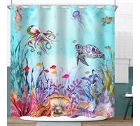 GCIREC Rideau de Douche, 120x200cm, Nautique Littoral Plage Thème Océan Coloré Aquarelle Tortues de mer Tissu Imperméable Rideau de Salle de Bain Lavable en Machine avec Crochets