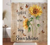 GCIREC Rideau de Douche, 120x200cm, Tu ES Mon Soleil Tournesol avec Abeilles Papillons Rustique Rétro Tissu Pmperméable Machine Lavable Rideau de Salle de Bain avec Crochets