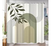 GCIREC Rideau de Douche, 120x200cm, Vert Sauge Boho Milieu du Siècle Moderne Abstrait Arc Soleil Géométrique Plante Botanique Tissu Pmperméable Machine Lavable Rideau de Salle de Bain avec Crochets