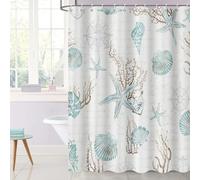 GCIREC Rideau de Douche, 180x180cm, Nautique Littoral Plage Thème Beige étoile de mer Coquillage Conche Tissu Imperméable Rideau de Salle de Bain Lavable en Machine avec Crochets