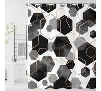 GCIREC Rideau de Douche, 180x180cm, Noir Moderne Art Abstrait Aquarelle Géométrique Grille Tissu Imperméable Rideau de Salle de Bain Lavable en Machine avec Crochets