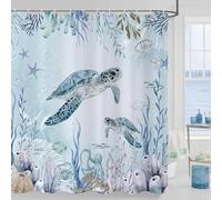GCIREC Rideau de Douche, 200x180cm, Usine de Tortues Marines Bleu Sarcelle Tissu Imperméable Rideau de Salle de Bain Lavable en Machine avec Crochets