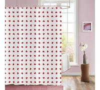 GCIREC Rideau de Douche, 90x180cm, Saint Valentin Romantique Amour Thème Petit Cœur Rouge Tissu Pmperméable Machine Lavable Rideau de Salle de Bain avec Crochets