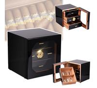 GCLCPAEN Cave À Cigares avec Tiroir,Rangement Amovible À 3 Niveaux,pour 50 À 70 Cigares,avec Hygromètre Et Humidificateur,Peinture Piano Écologique,Cèdre Naturel,Cadeau pour Les Amateurs De Cigares