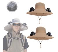 GCLCPAEN Chapeau De Pêche D'Été avec Ventilateur Solaire,Protection Solaire À 360°,Tour De Tête 55-60cm,Alimentation USB+Solaire,UPF 50+,pour La Pêche en Plein Air,La Randonnée,La Plage,2 Pièces,G