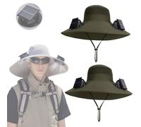 GCLCPAEN Chapeau De Pêche D'Été avec Ventilateur Solaire,Protection Solaire À 360°,Tour De Tête 55-60cm,Alimentation USB+Solaire,UPF 50+,pour La Pêche en Plein Air,La Randonnée,La Plage,2 Pièces,C
