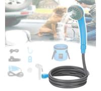 GCLCPAEN Douche De Camping Portable,Pommeau De Douche pour Voiture,Chargement USB,Volume d'eau De 2,5 À 3,5L/Min,Tuyau De 2M,Câble De 5M,pour Camping,Randonnée Et Voyages,avec Buse Et Seau,Blue
