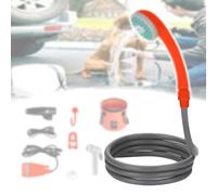 GCLCPAEN Douche De Camping Portable,Pommeau De Douche pour Voiture,Chargement USB,Volume d'eau De 2,5 À 3,5L/Min,Tuyau De 2M,Câble De 5M,pour Camping,Randonnée Et Voyages,avec Buse Et Seau,Orange