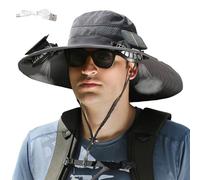 GCLCPAEN Nouveau Chapeau De Soleil Solaire Extra Large avec 2 Ventilateurs Solaires,Réglage 54-60Cm,Double Alimentation Solaire+USB,3 Vitesses De Vent,Protection Solaire À 360°,pour Le Camping,A