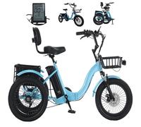 GCLCPAEN Tricycle Électrique À Trois Roues,18X3 Pouces,Pliable,Pente Facile À 15°,3 Modes De Conduite,7 Vitesses,Panier De Rangement,Tableau De Bord Numérique,pour La Plage,Les Pique-Niques Blue