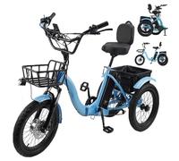 GCLCPAEN Tricycle Électrique,Pneus Larges 18x3,Pliable,3 Modes De Conduite,7 Vitesses,Panier De Rangement,Tableau De Bord Numérique,Sensibilité du Freinage,pour Les Pique-Niques,Le Fitness Blue