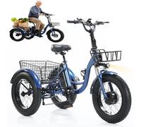GCLCPAEN Tricycle pour Adultes,Tricycle Électrique De Croisière,Pneus Larges De 20 Pouces,Sensibilité du Freinage,Écran LED,Siège Réglable,Capacité De Charge De 150Kg,avec Panier De Chargement,Phares