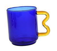Gcljlmy Belle tasse à café borosilicate avec poignée d'oreille pour le petit-déjeuner 450 ml Tasse à latte Tasse en verre pour thé, vin, bière, maison, cuisine, bleu