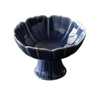 Gcljlmy Bol décoratif en céramique avec pied - Bol multifonction en forme de lotus - Bol de service pour desserts et gâteaux pour la cuisine, la maison et (bleu)
