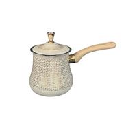 Gcljlmy Cafetière turque en acier inoxydable - Chauffe-beurre - Longue poignée en bois avec bec verseur - Chauffe-lait pour la fabrication de Latte Art - Accessoires de cuisine (motif doré, 550 ml)