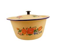 Gcljlmy Cuvette créative en émail, bac à huile de saindoux avec couvercle, rond, bassin ménager rétro, bol mélangeur à salade, pot de rangement, chinois (1,45 L)