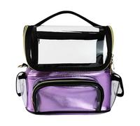 Gcljlmy Mallette de maquillage imperméable avec poignée et séparateur réglable Transparent Grande capacité, lilas, A