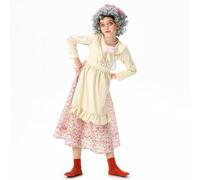 Gcnenwnd Déguisement Grand-Mère Enfant Robe + Jupe + Foulard + Paire De Lunettes + Perruque + Collier + Filet À Cheveux + Chaîne De Lunettes + Bâton À Boucles + Béquille 10 Pièces 100 Jours D'école