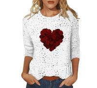 Gcnenwnd Femme Chemisier Drôle Col Rond Mignon Vêtements Basiques Manches 3/4 Saint Valentin T-Shirt 2026 Couple Amour Imprimé Coeur Rouge Hauts Décontracté Humour Original Cadeau