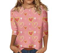 Gcnenwnd Femme Hauts Couple Amour Drôle Mignon Chemisier Décontracté Saint Valentin Imprimé Coeur Rouge Vêtements Basiques Original Cadeau Col Rond T-Shirt 2026 Humour Manches 3/4