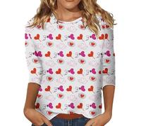 Gcnenwnd Femme T-Shirt Col Rond Original Cadeau Drôle Chemisier Décontracté Mignon Couple Amour Vêtements 2026 Humour Saint Valentin Hauts Y2k Imprimé Coeur Rouge Manches 3/4