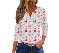 Gcnenwnd Femme Vêtements Original Cadeau Imprimé Coeur Rouge Mignon Chemisier 2026 Humour Saint Valentin T-Shirt Basiques Drôle Manches 3/4 Hauts Y2k Col en V Couple Amour