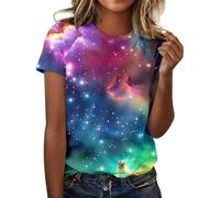Gcnenwnd Galaxy T-Shirt Femme 3D Imprimé Galaxie Chemises Espace Graphique Mode D'été Pull Ample Basique À Manches Courtes T-Shirt Respirant Col Rond Casual Chemisier Multicolore Costume De Carnaval